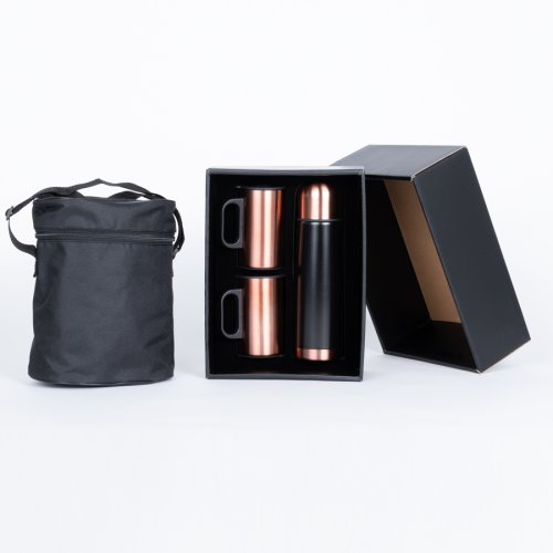 Set termo 1/2 L + 2 tazones encobrizados 