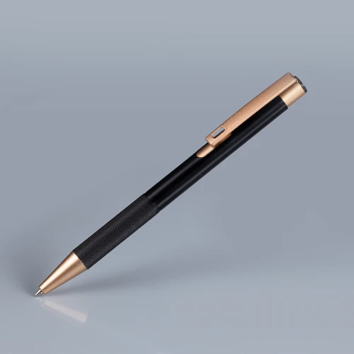 Bolígrafo de aluminio negro "STRONG", con terminales encobrizados.